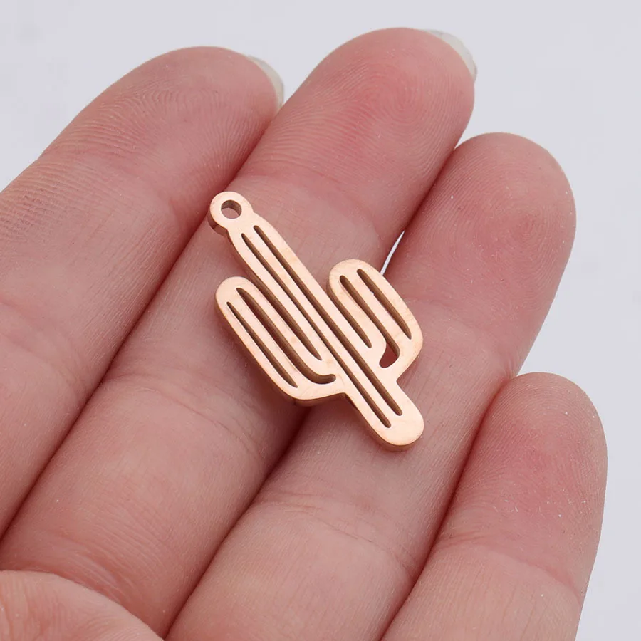 Aiovlo 5pcs Stainless Steel Hollow Cute Cactus Charms Pendant DIY Necklace Charm Jewelry Making Findings Accessories Supplies image 5