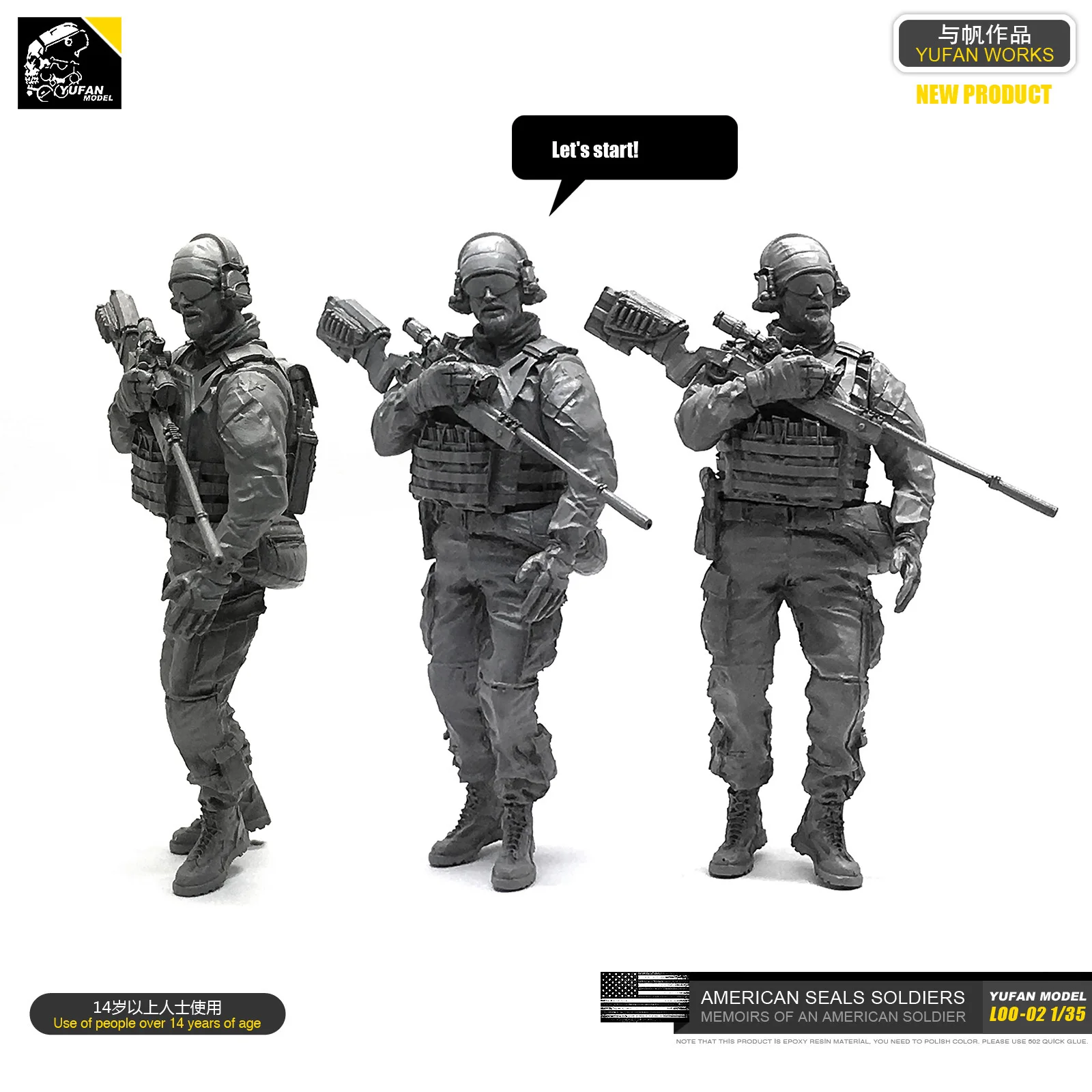 Yufan  Model 1/35 Figure Model Kit U.s. Seals Sniper Resin Soldier Unmounted Loo-02