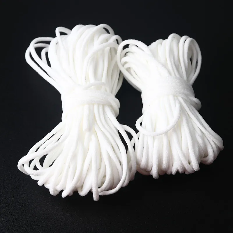 3mm Black and White Color Round Elastic Band Ear Rope 10/50/100m Nylon Mask Adjustable DIY Soft Rubber Sewing Accessories Crafts