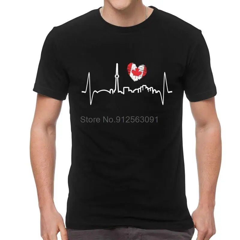 Heartbeat Canada T-shirt Men's Novelty T Shirt Short Sleeve Cotton Canadian Patriotic Pride Tshirt Unique Tees Tops