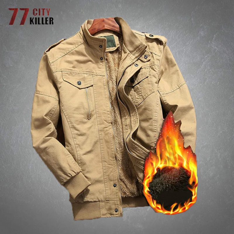 

Thicken Cargo Jacket Men Winter Fleece Warm Cotton Water Wash Military Coats Male Outdoor Windproof Multi-Pockets Mens Jackets