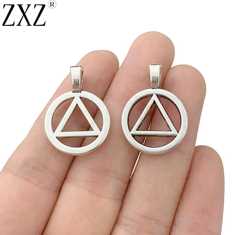 ZXZ 20pcs Tibetan Silver AA Alcoholics Anonymous Recovery Sobriety Triangle Symbol Charms Pendants 2 Sided for Jewelry Making