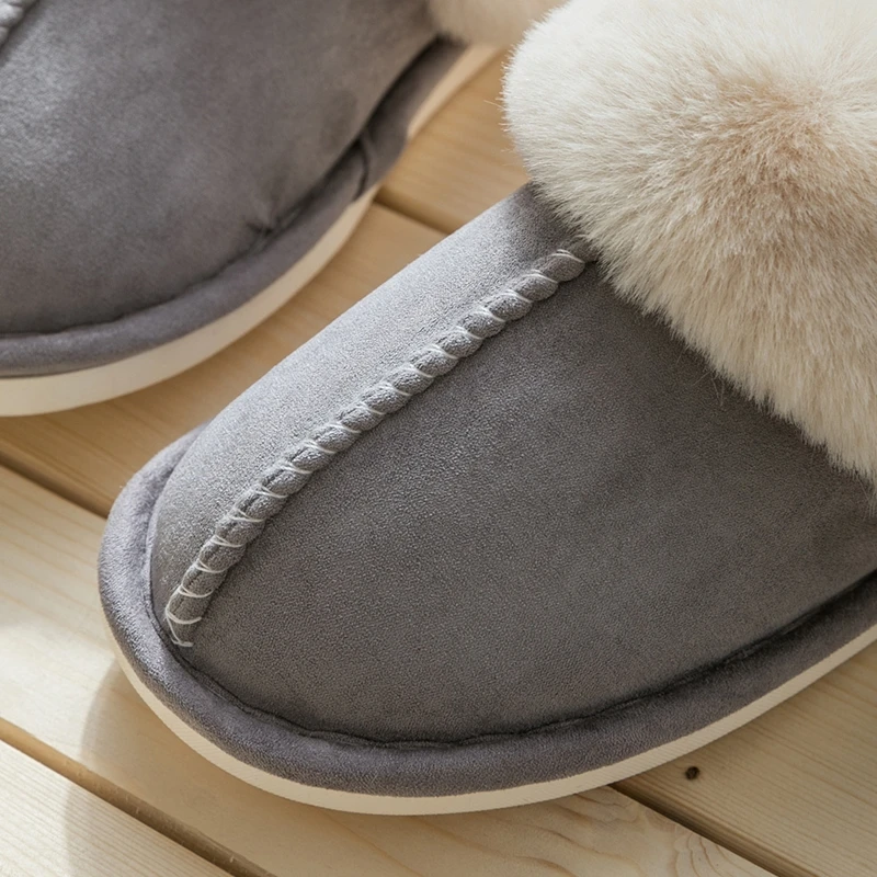 Pantufa feminina/masculina antiderrapante de pelúcia, chinelo de pelúcia macio para casais e mulheres, quente para o inverno