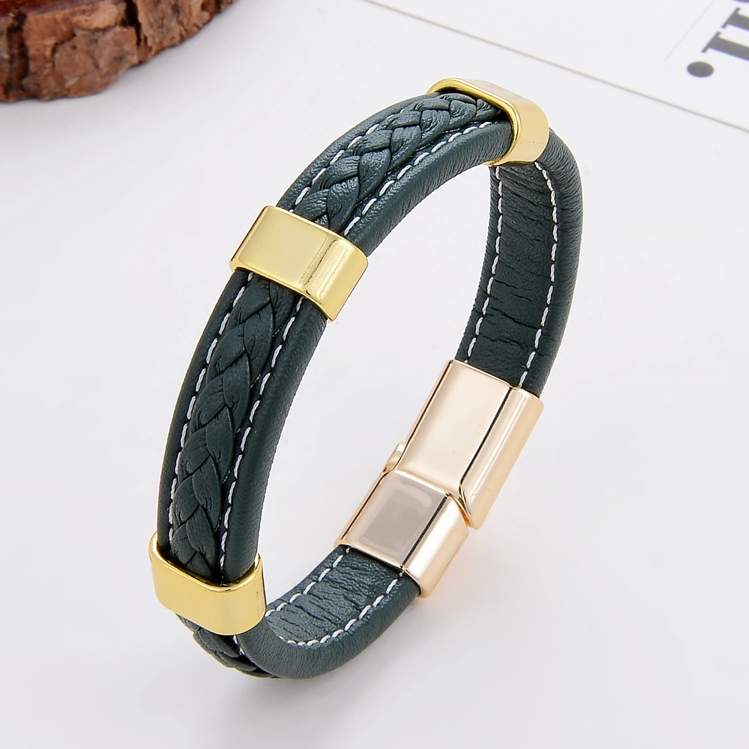 Klassisches geflochtenes Lederarmband für Damen, Zinklegierung, Metall, Herrenschmuck, Armbänder, Damen-Accessoires, 2021, Phevт Alem – Detail 9