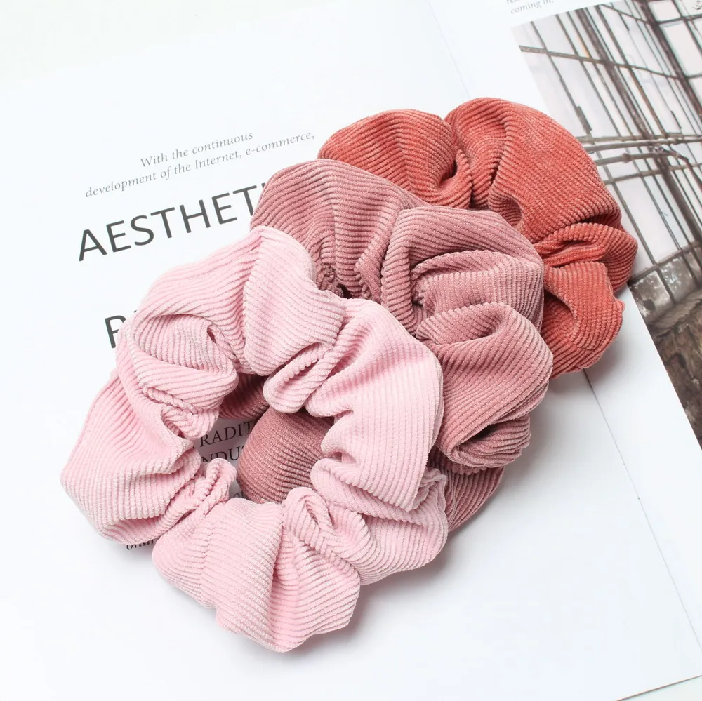 Schnur Scrunchie Herbst Winter Cord Fester Stoff Scrunchies Set Elastische Haarbänder Mode Pferdeschwanz Haargummi Seil Kopfbedeckung 3PK – Detail 4