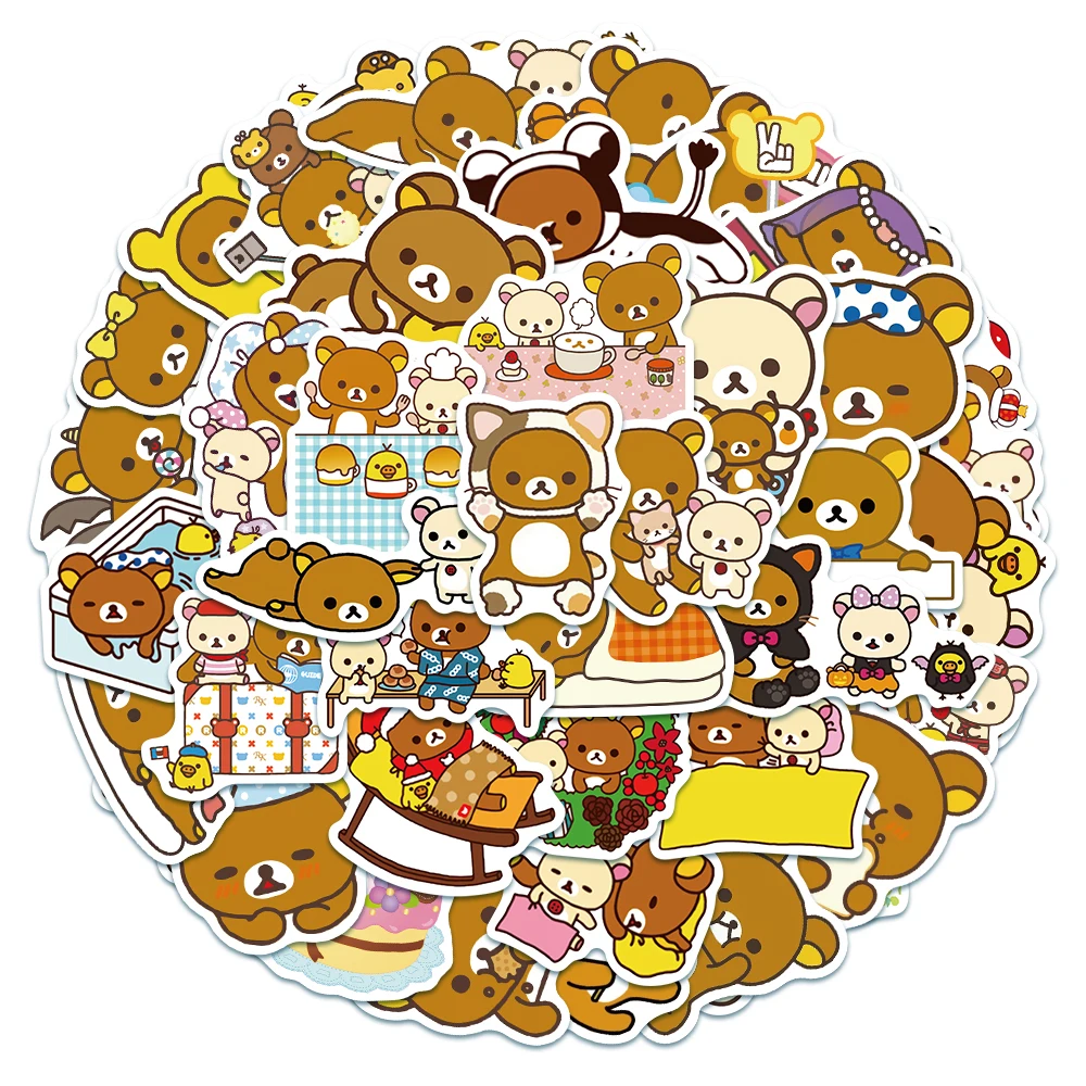 Pegatinas de dibujos animados de oso Rilakkuma Kawaii, 50 piezas, para guitarra, juguete DIY, bicicleta, monopatín, ordenador portátil, decoración de equipaje