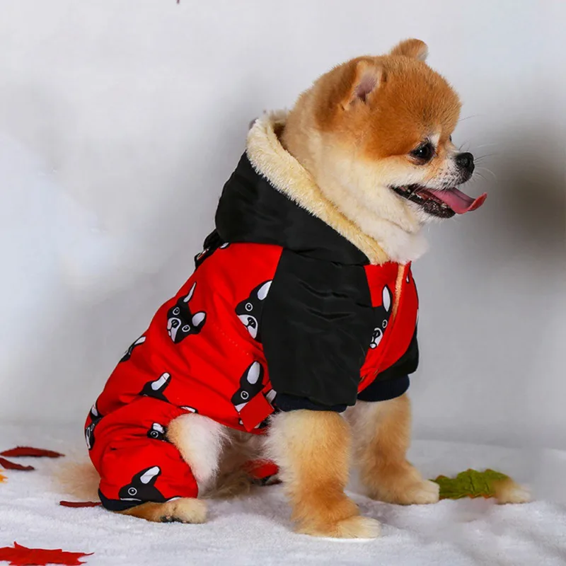 Lovely Pet Dog Clothes Autumn And Winter Warm Four-legged Buckle Fashion Printed Cat Dog Clothing Pet Clothing Supplies