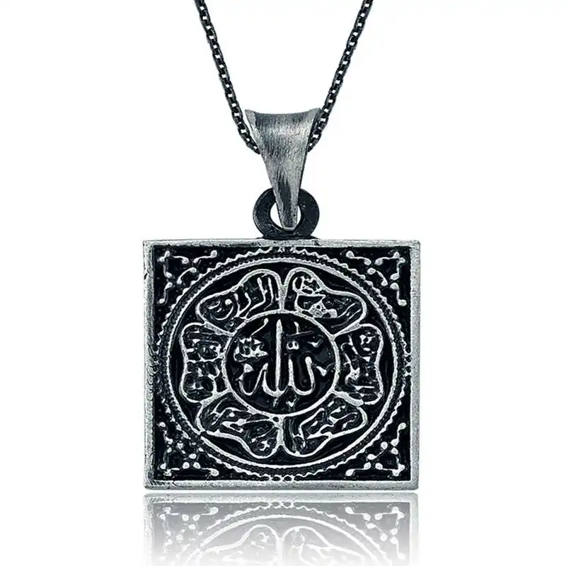 Silver Allah Written Lady Necklace 925 Sterling Women Fine Jewelry Wedding Party Birthday Gift - Box - Pendant - Chain Choker - Female - Ladies - Fashion