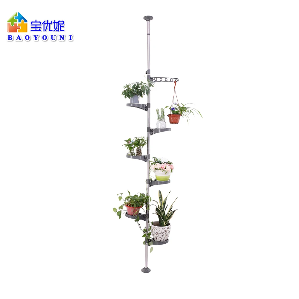 7 Layers Grey Flower Pot Stand Planter Holder Flower Shelf Rack Indoor Garden Height Adjusting 230-290cm Weight Capacity 35kgs