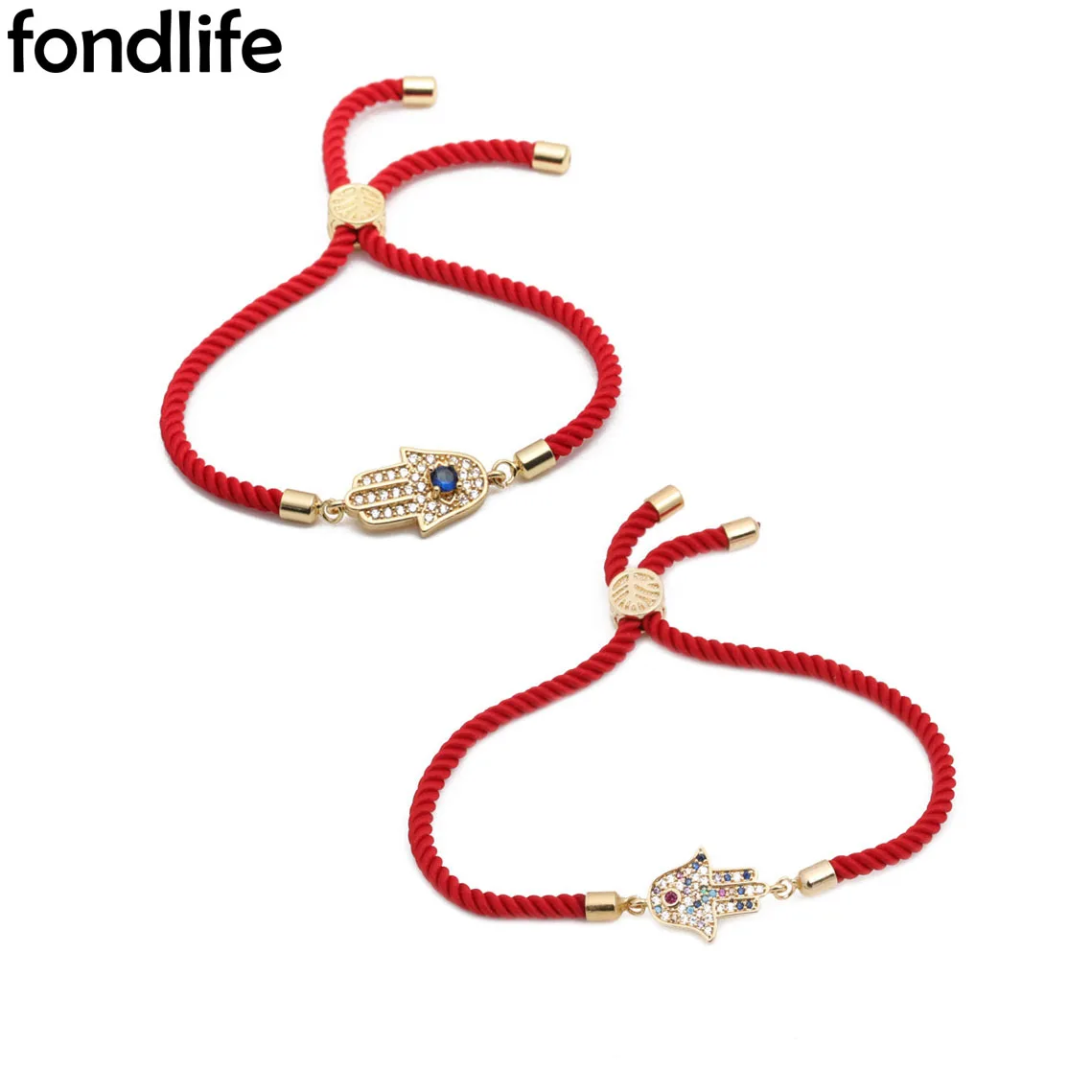 Musujące cyrkonia kryształ niebieski Evil Eye Hamsa ręcznie urok bransoletka kobiety czerwony przewód dobry CZ szczęście chronić regulowana biżuteria