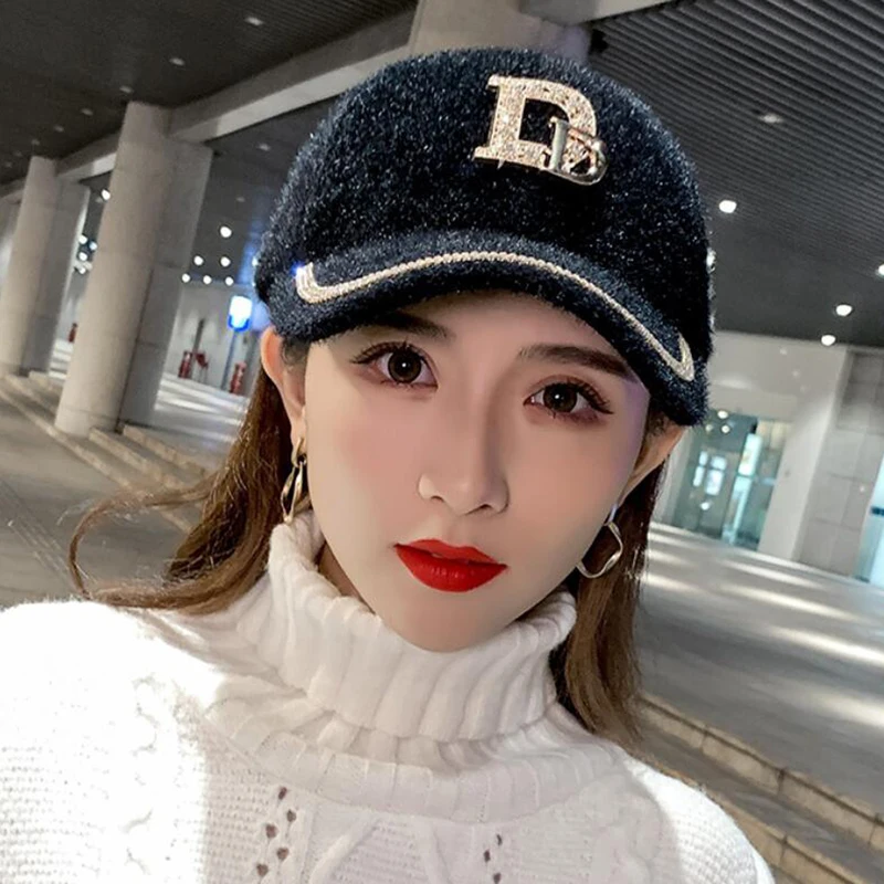 DYLAOPAN2021 Letter D Baseball Cap Women rhinestone  trend cotton bling Cap  snapback  hip hop cap UV protection Hat Women\'s Cap