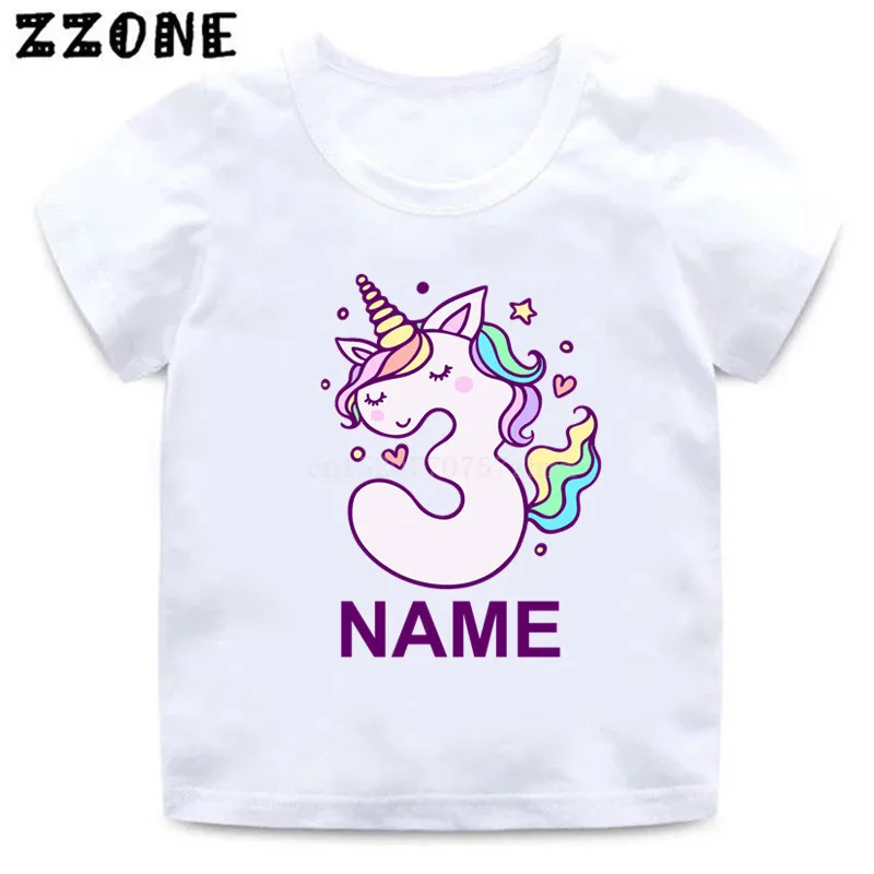 

Custom Name Birthday T shirt Number 1-10 Cute Unicorn Cartoon Girls T-shirt Baby Children Tops Kids Clothes Present,HKP5398