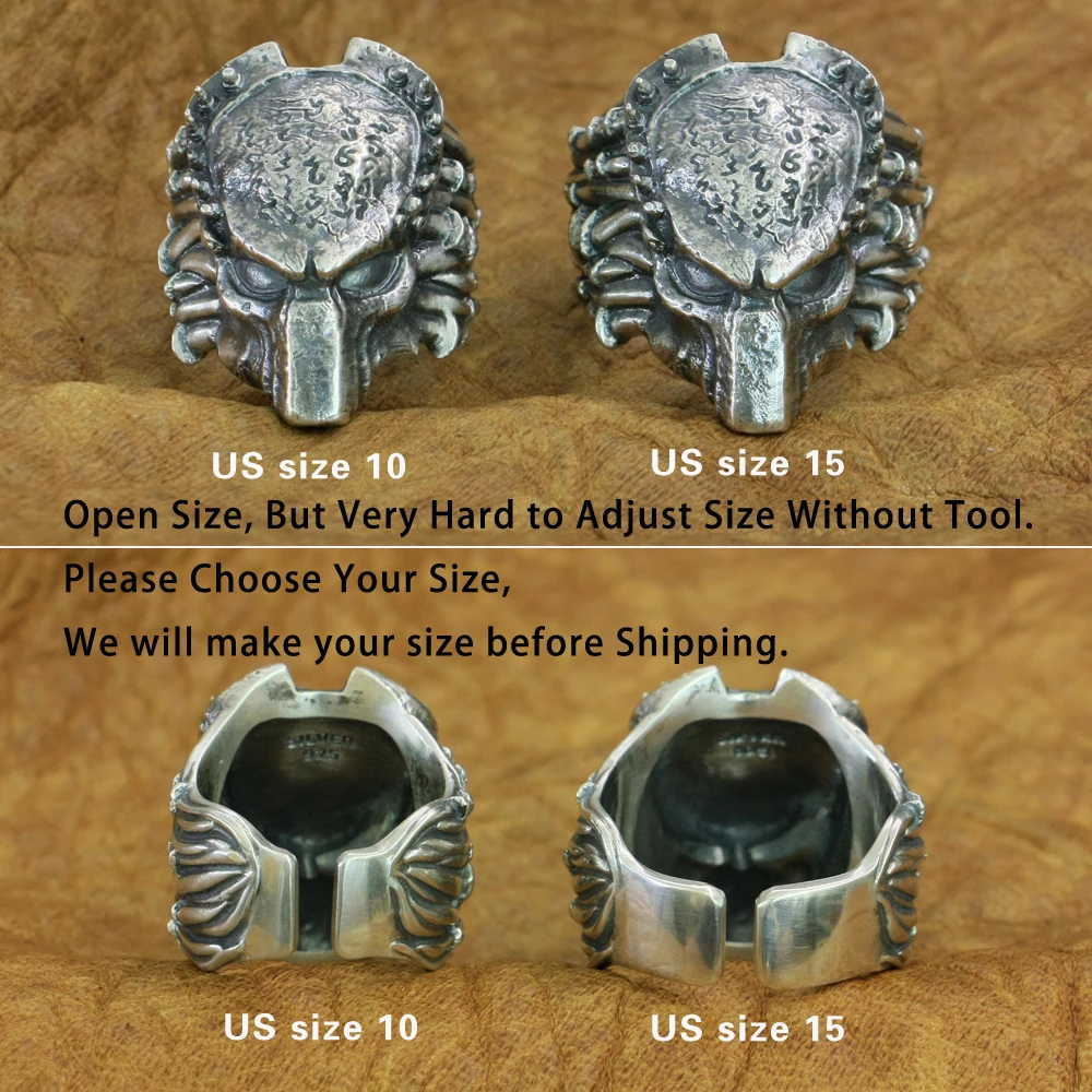 925 Sterling Silver Predator Ring Mens Biker Rock Punk Ring TA208 US Size 9~15 (Open Size, But Hard to Adjust Size without tool)