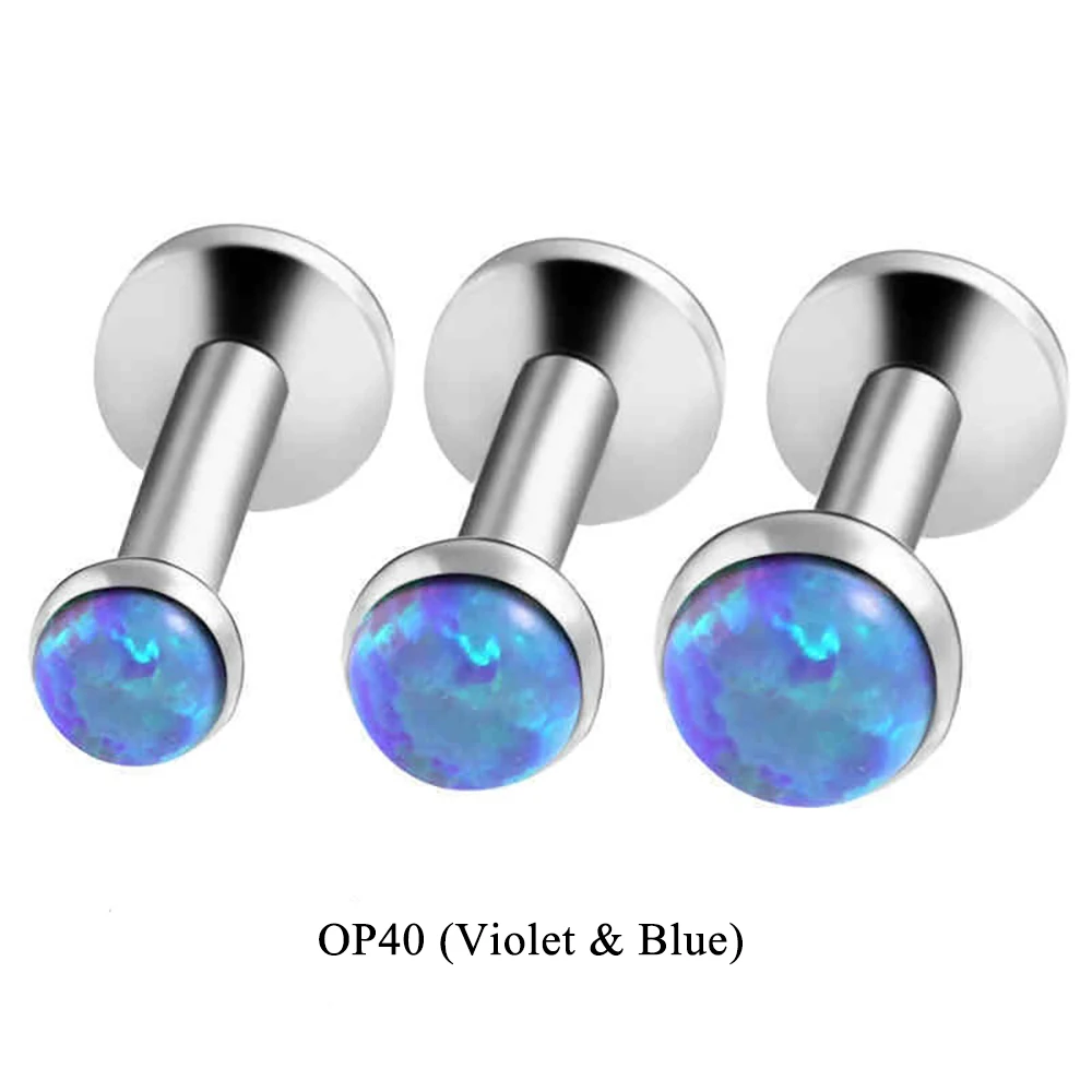 8Pcs/Lot Opal Stone Labret Rings Flat Base Ear Studs Internal Thread Lip Piercing Helix Tragus Body Piercing Jewelry 16G