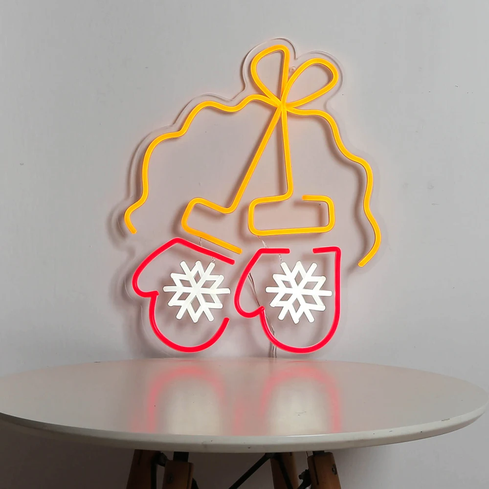 Neon Licht Leuke Handschoenen Sneeuwvlokken Winter Xmas Gift Decoratieve Neon Wandlamp Voor Kamers Party Festival Ktv Store Pub Bar hotel