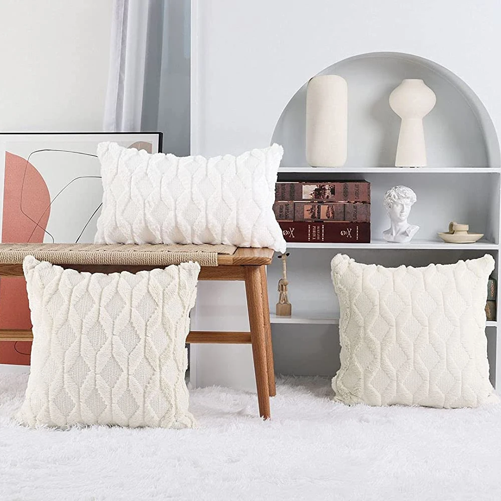Cushion Cover Plush Pillow Cover for Sofa Living Room Geometric Housse De Coussin 45*45 Decorative Pillows Nordic Home Decor