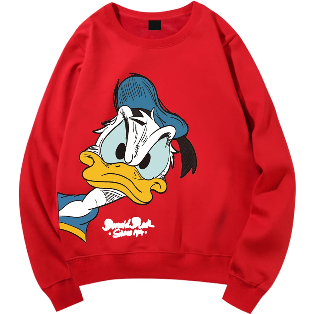 Disney Fashion Donald Duck Cartoon Letter Print O-Neck Pullover Sweatshirt Harajuku Unisex Women Long Sleeve Loose Tops 6 Colors