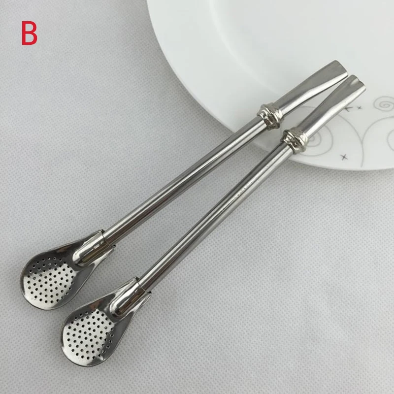 Drinking Straw Spoon Stainless Steel Tea Yerba Mate Straw Gourd Bombilla Filter Spoons Reusable Metal Tea Tools Horse Tea Spoon