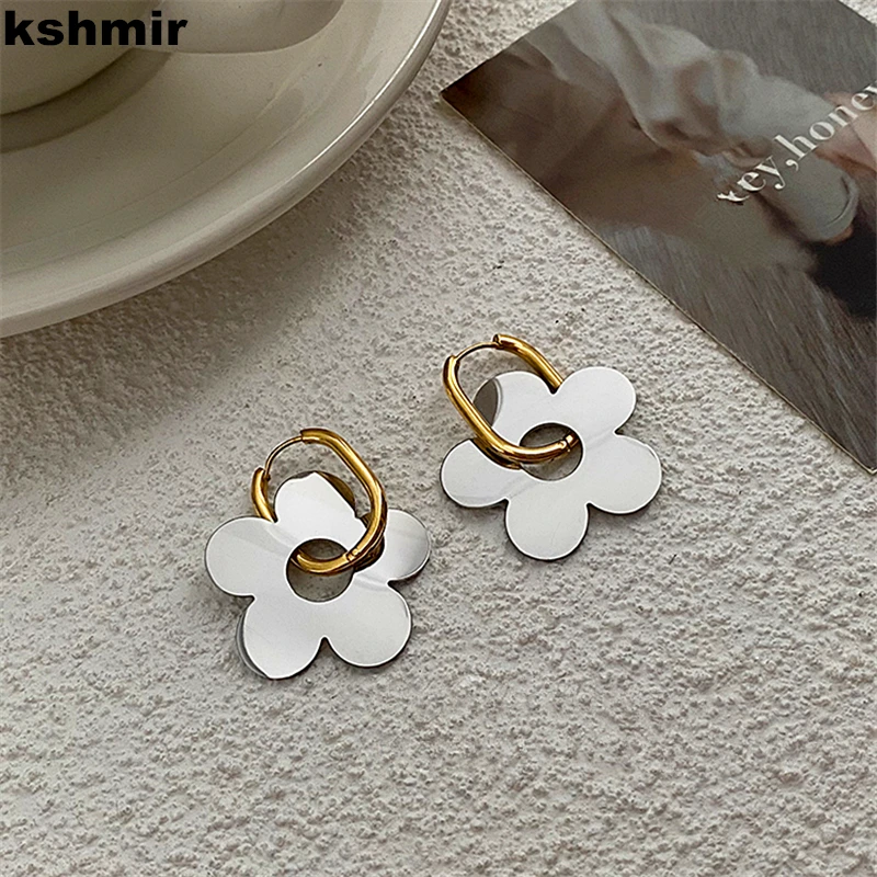 Suitable for women's new flower earrings female simple iron steel clash-colored earrings new tide temperament earrings party