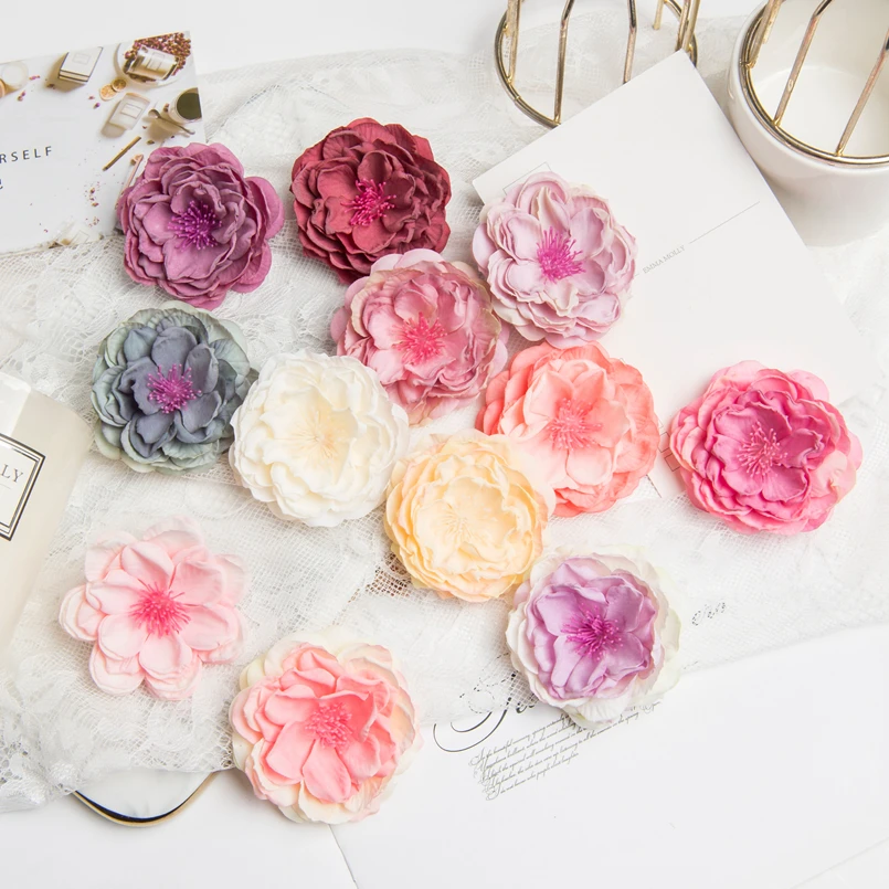 10 Stück Seidenrosenköpfe mit Staubgefäßen für Scrapbooking, Weihnachtsgirlanden, Hochzeits- und Brautzubehör, Ausverkauf, Heimdekoration, Künstliche Blumen – Detail 1