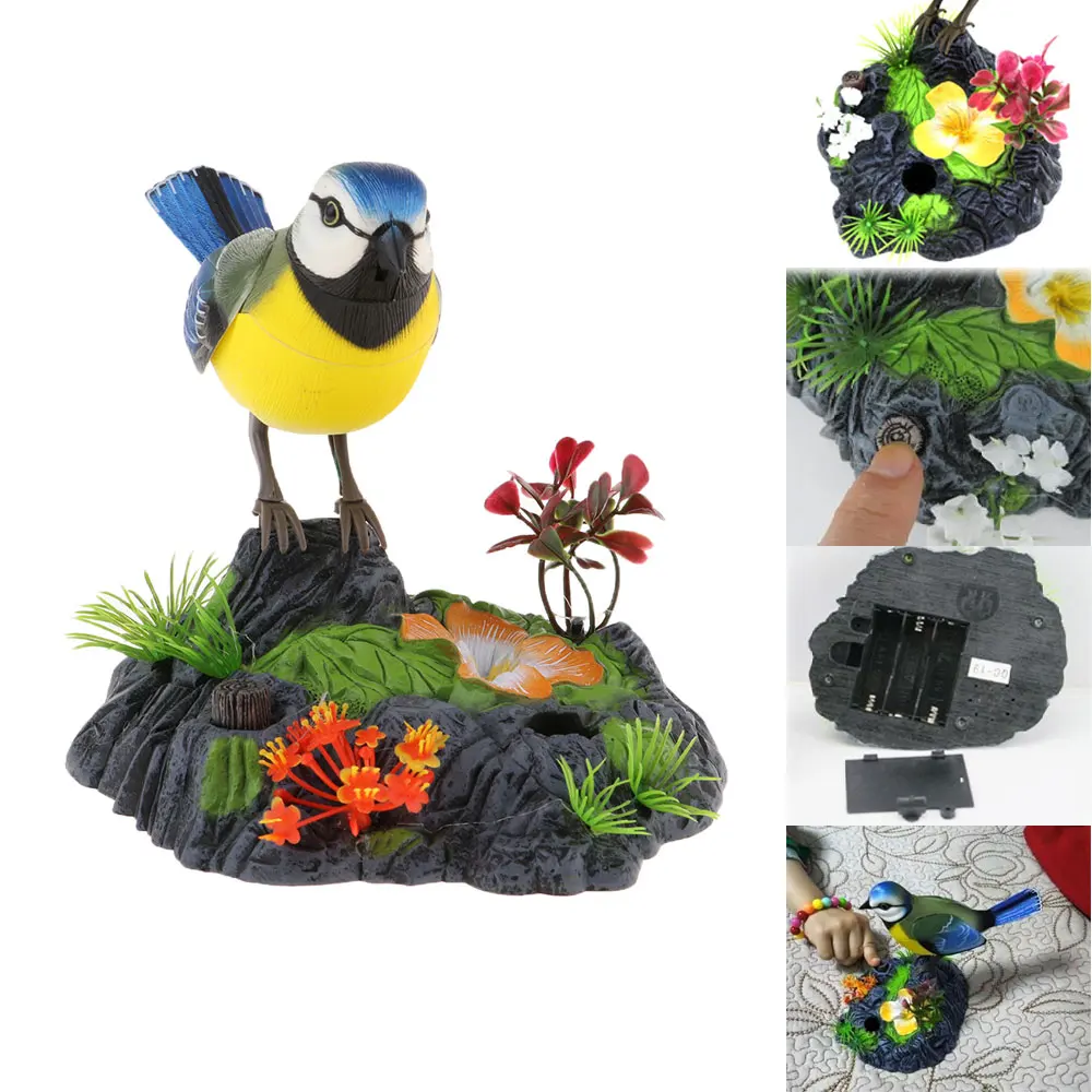 Singing & Chirping Bird in Stump Realistic Sounds & Movements Sound Activated Battery Operated Birds