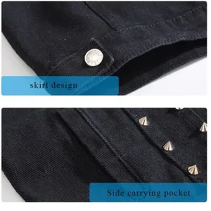 دراجة نارية على غرار بلا أكمام رجالي سترة جينز فاسق روك برشام رعاة البقر أسود جينز أزياء سترة جديد 2022 أفضل 10 سترات روك رجالية مبيعا - No8