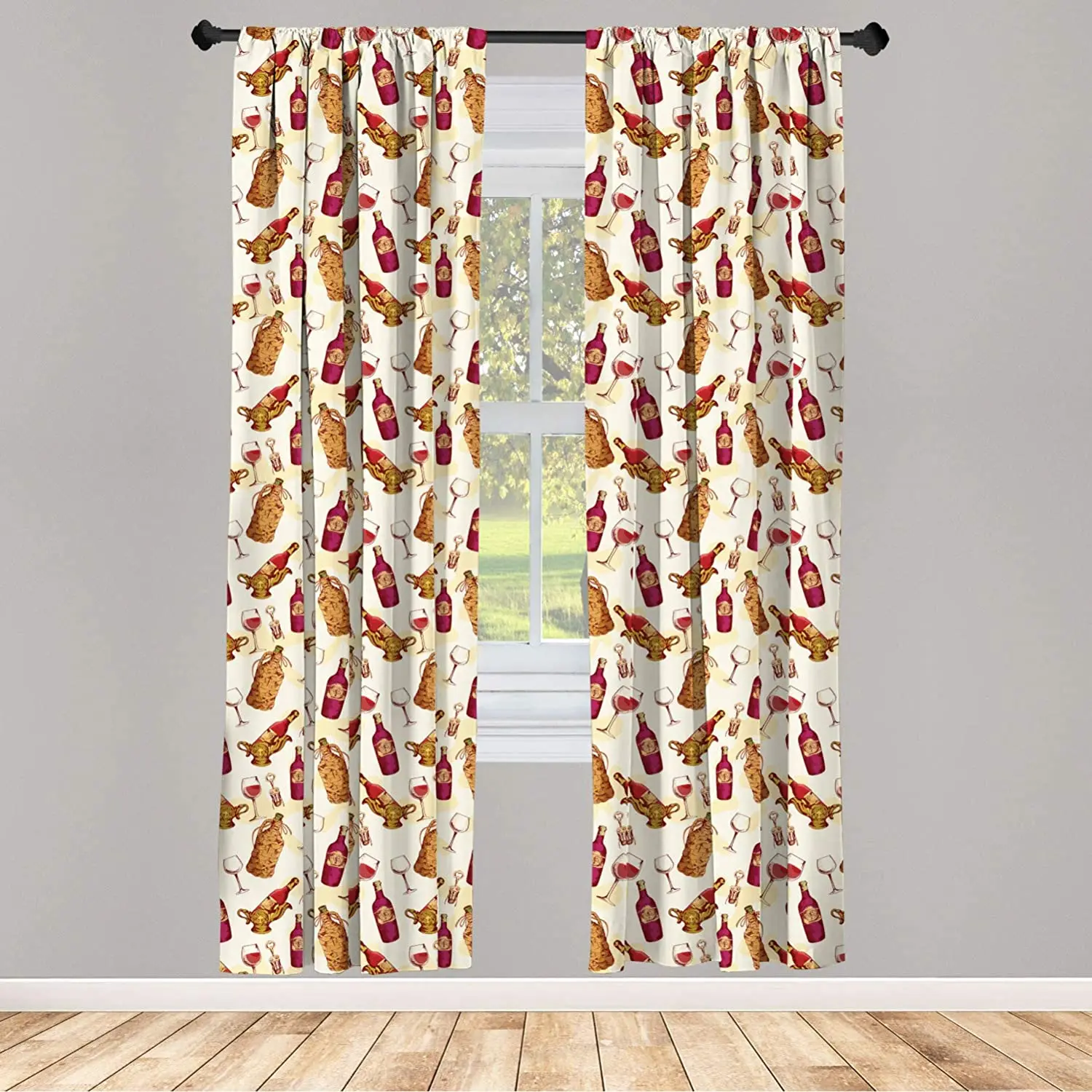 Winery Window Curtains Vintage with Glass Bottle Corkscrew Country Restaurant Table Window Drapes with Rod Pocket