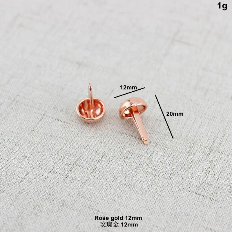 50pcs 12mm Rose Gold Round Hat brads,Craft Wallet Nail Mushroom Rivets ,Bags hats shoes belts embellishments studs,rose gold