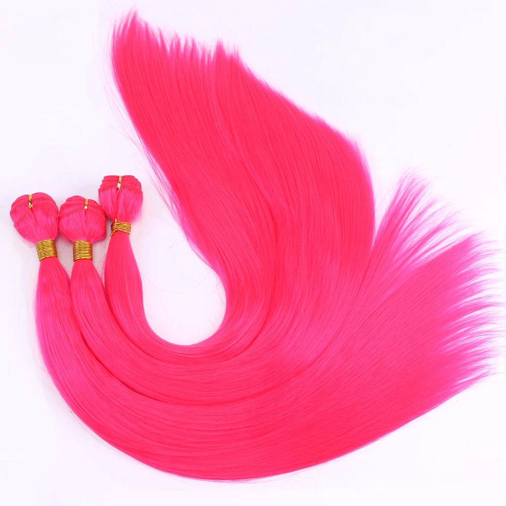 14-22 Inches Afro Pink Straight Hair Bundles 100g/Piece Synthetic Hair Weave Ponytail Hair Extensions for Black Women