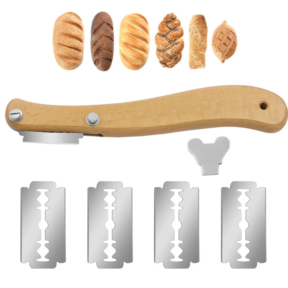 1 Pcs Bread Slicing Knife Dough Trim Tools Wooden Handle With Stainless Steel Blade Baguette Country Bread Toast Cutter