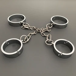 Metal BDSM Bondage Collar Handcuff Wrist Metal Ankle Cuffs Binding Bolt Lock Gay Fetish Slave Restraints Sex Toys For Couples