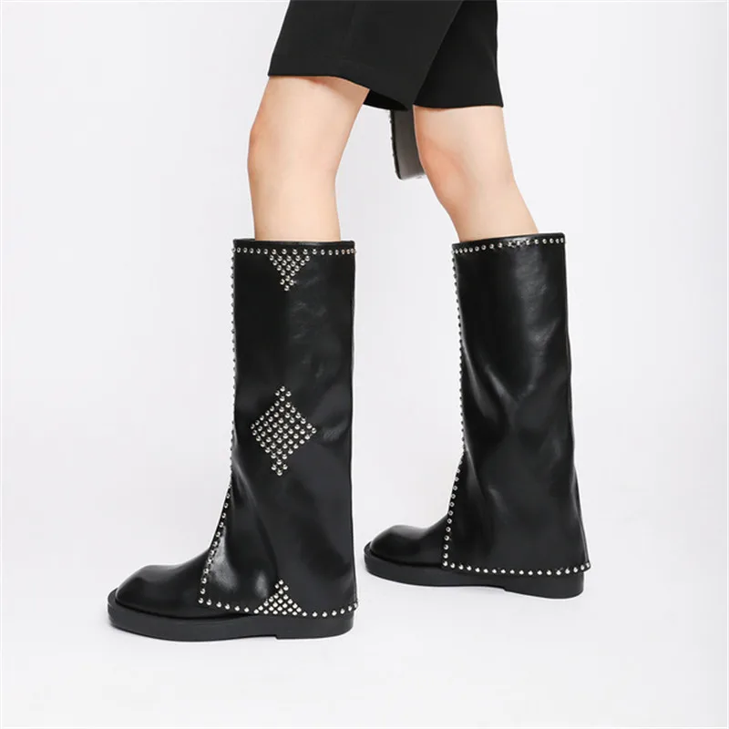 

Brand Punk Black Female Thin Fried Street Tall Boots Knight Boots Women New Fashion Rivet Trousers Ladies Knee High Boots Shoes