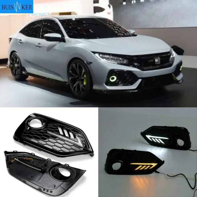 

2PCS For Honda CIVIC hatchback 2016 2017 2018 2019 Daytime Running Light LED DRL fog lamp Driving lights Yellow Turn Signal Lamp