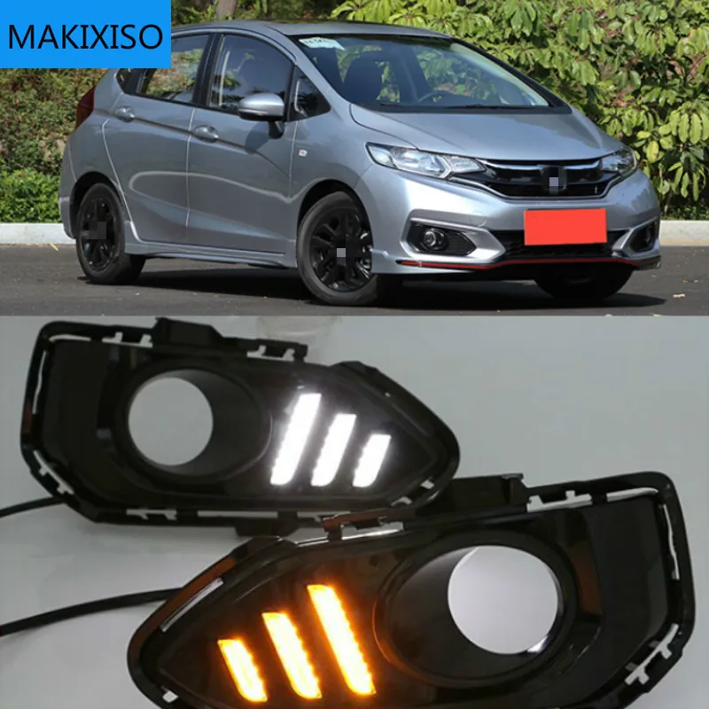 

1Set For Honda jazz fit 2018 LED DRL Daytime Running Lights Daylight Driving light with fog lamp