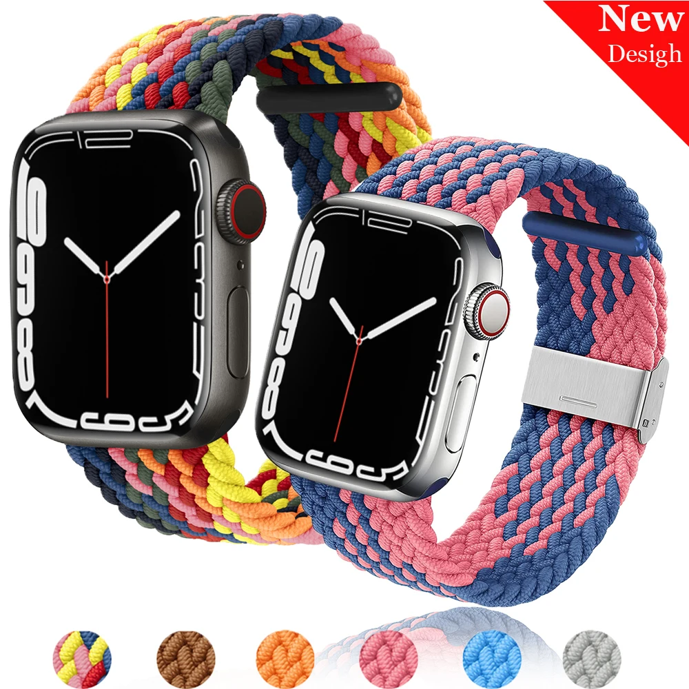 Braided Solo Loop for apple watch SE 6 5 4 3 2 band 44mm 42mm 40mm 38mm Adjustable Stretchable Elastics strap for iwatch correa