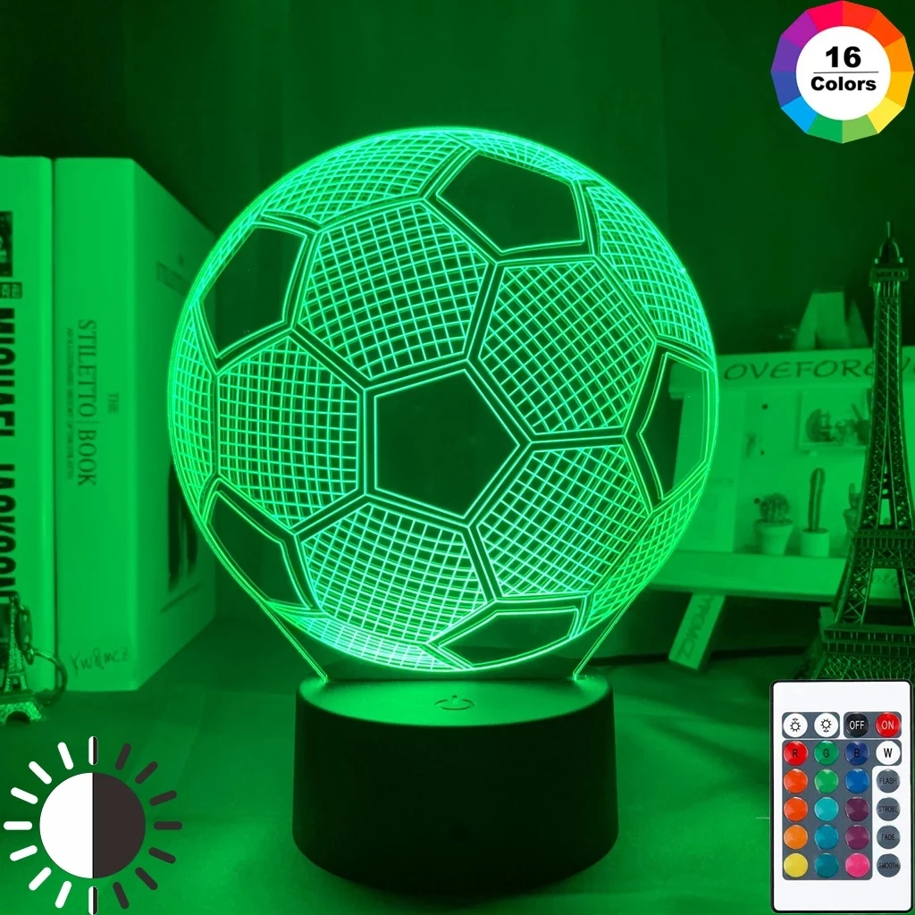 Veilleuse 3d Icidal pour enfants, ballon de football, capteur tactile, télécommande, veilleuse pour enfants, décoration de chambre, lampe de table