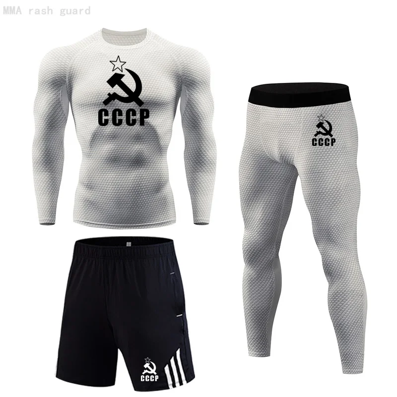 Men CCCPT shirt Long-sleeved Top Running pants Compression Clothing Bodybuilding T-Shirt Sport leggings rashgard male tracksuit