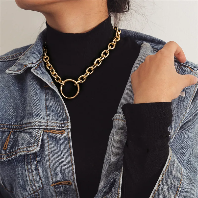 Lock Pendants Necklace for Women Exaggerated Multi-layers Chains collar Gold Color Circle necklaces collier naszyjnik cadena