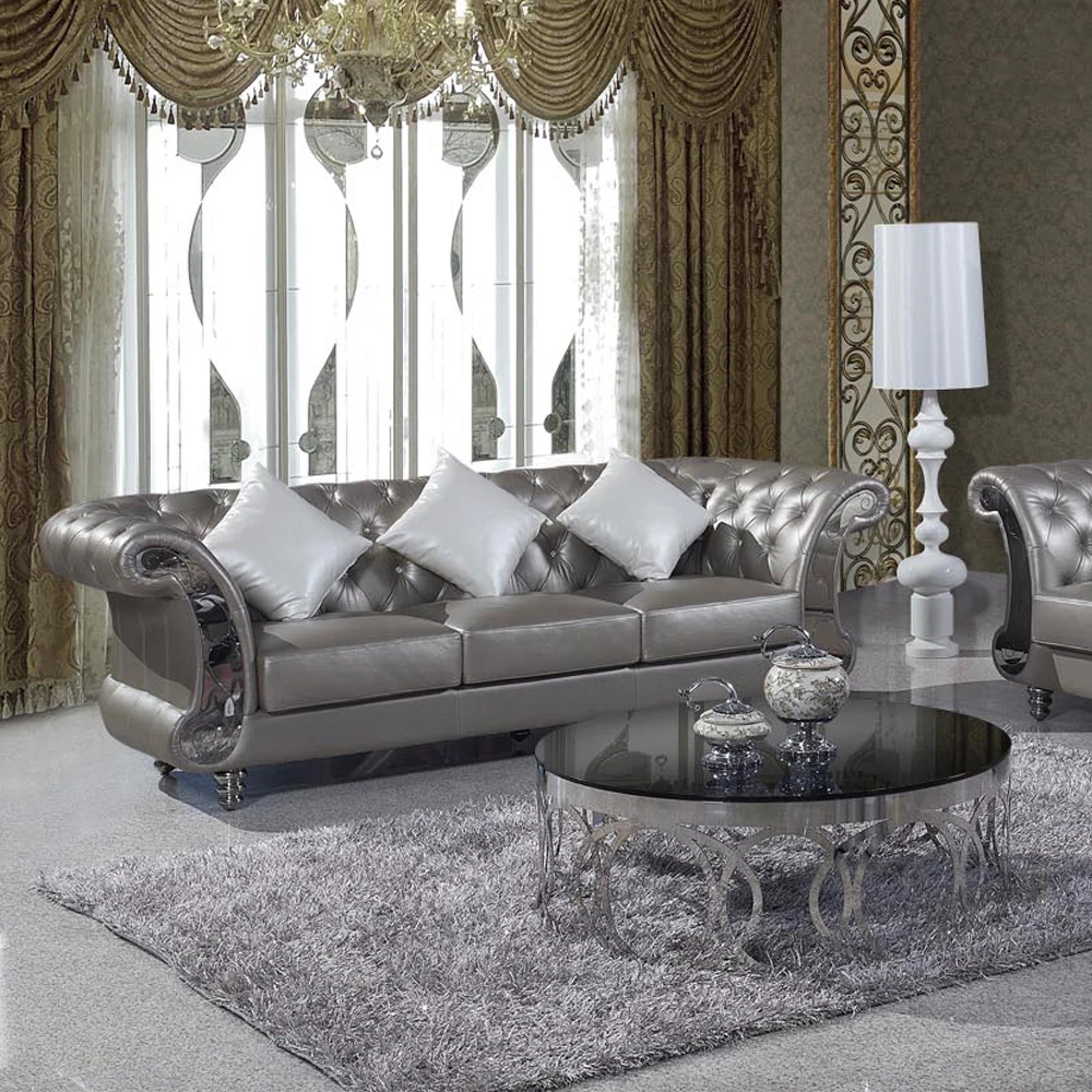 living room Sofa Chesterfield genuine leather couch Nordic muebles de sala cama puff asiento sala futon grey crystal buttons