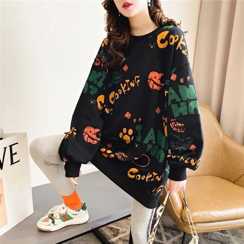 Fashion Autumn Pulovers Casual Aesthetic Loose Long Sleeve Women\'s T-shirts Graphic Korean Clothes Tops Midi Extra Large Hoodie