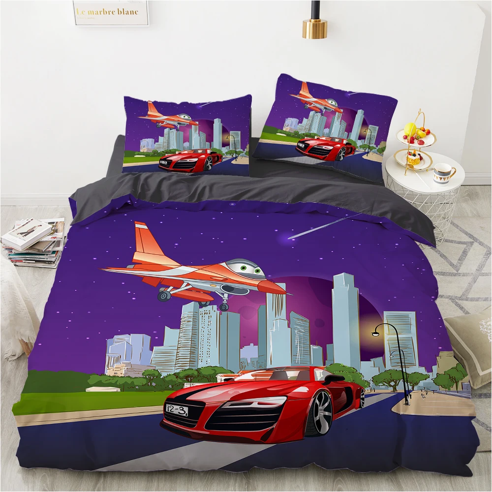 Car Cartoon Kids Bedding set for children baby girls Duvet cover set pillow case Bed linens Quilt cover 240x220 140x200 violet