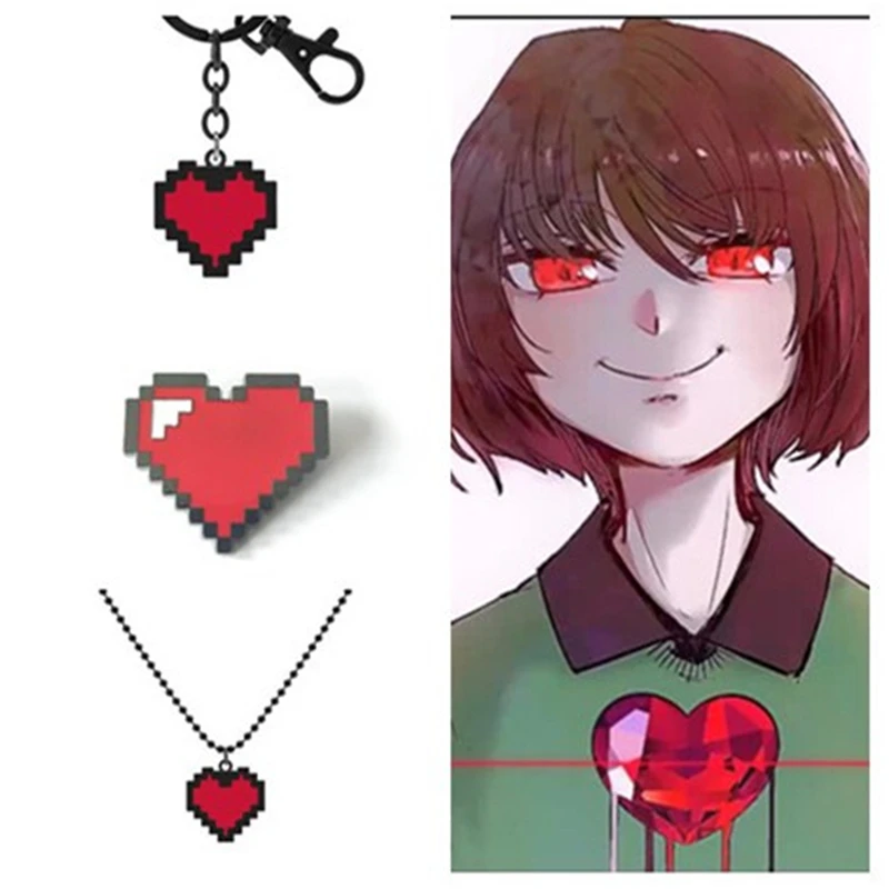 Undertale Cosplay Prince's Determination Heart Shape Necklace Keychain Brooch Badge Game Accessories Metal Anime Character Props