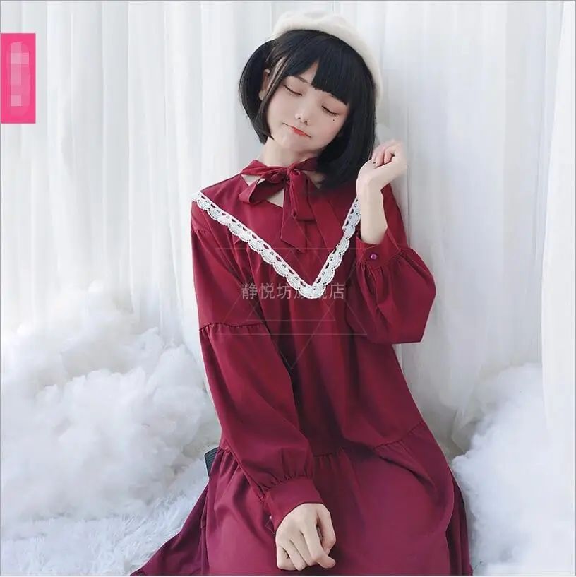 Japanese Kawaii Women's Long Sleeve Dresses Tens Girls Mid-Length Students Loose Cos Lolita Dresses Loli Dress Vestidos