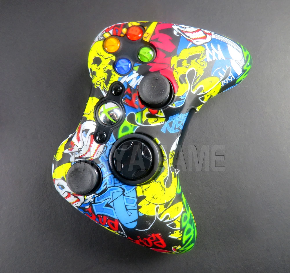 1pc Per XBOX360 Controller Maniglia Custodia protettiva Custodia protettiva in silicone Stampa a trasferimento d'acqua Copertura protettiva per la pelle