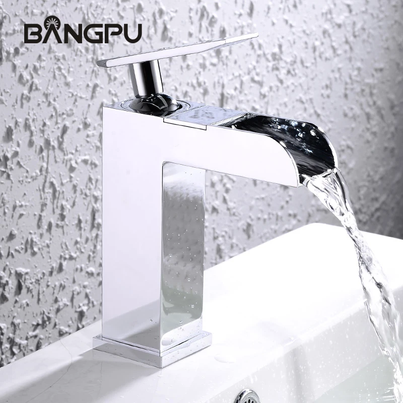 BANGPU Deck Mounted Basin Faucet Wallfall Sink Faucet 1 Hole Faucet Bathroom Single Handle Basin Tap in Polished Chrome Finish