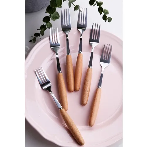 Queen's Kitchen 6 Pcs Bamboo Handle Lux Dinner Fork