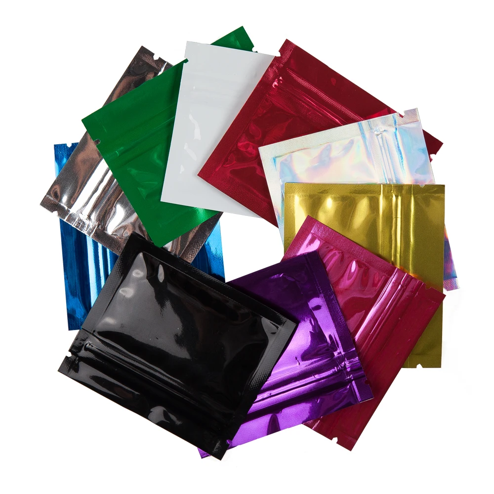 7.5x6.5cm / 3x2.5 inch Colorful Flat Herb Powder Package Bag Heat Sealable Small Aluminum Foil Zip Lock Plastic Pouch Bag 100pcs