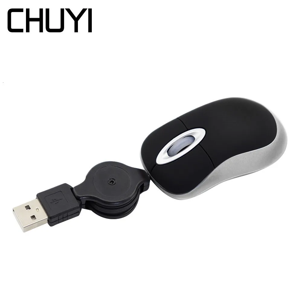 

CHUYI Wired Retractable Mouse USB Optical Mause Mini Kids 1600 DPI Computer 3D Small Hand Portable Mice For PC Laptop Notebook