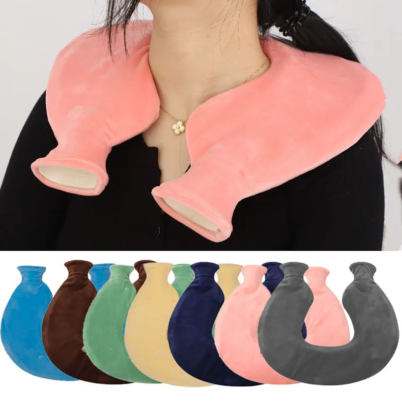 1L Portable Neck Washable Crystal Velvet Fleece Warm Protective Hot Water Bag Cover Hand Feet U Shaped Removable Explosion Proof