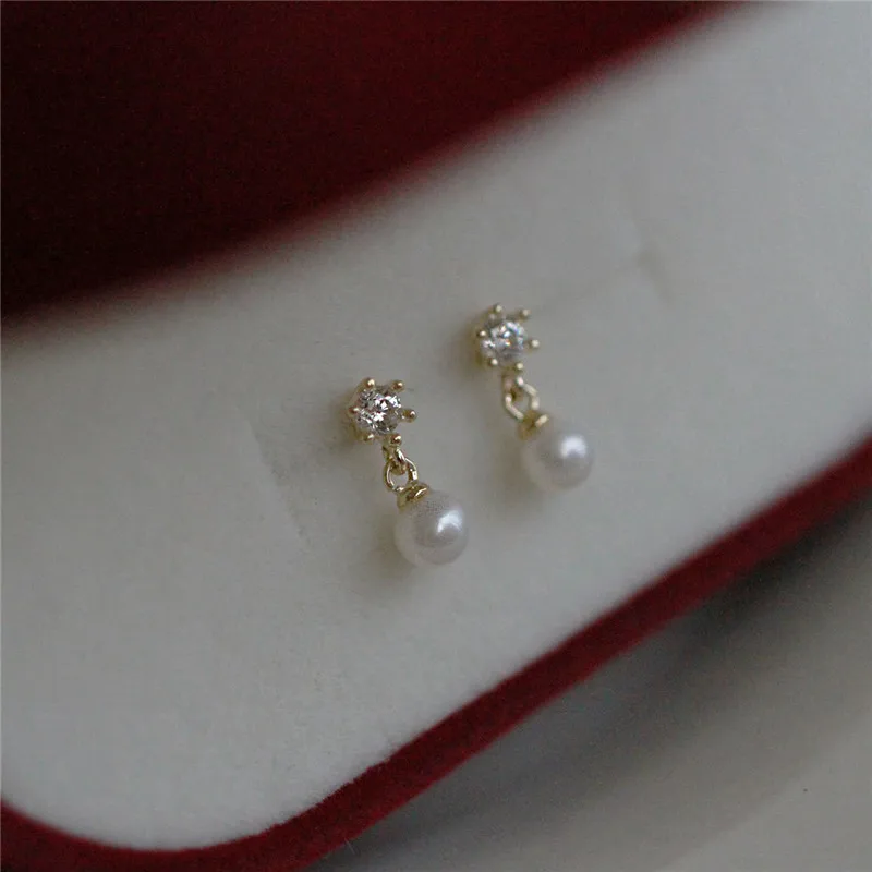 HI MAN S925 Sterling Silver Exquisite Small Zircon Pearl Stud Earrings Women Charm Temperament Student Jewelry Accessories